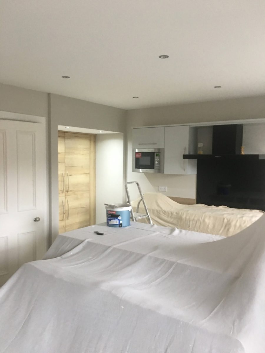 Room sheeted up ready for decorating